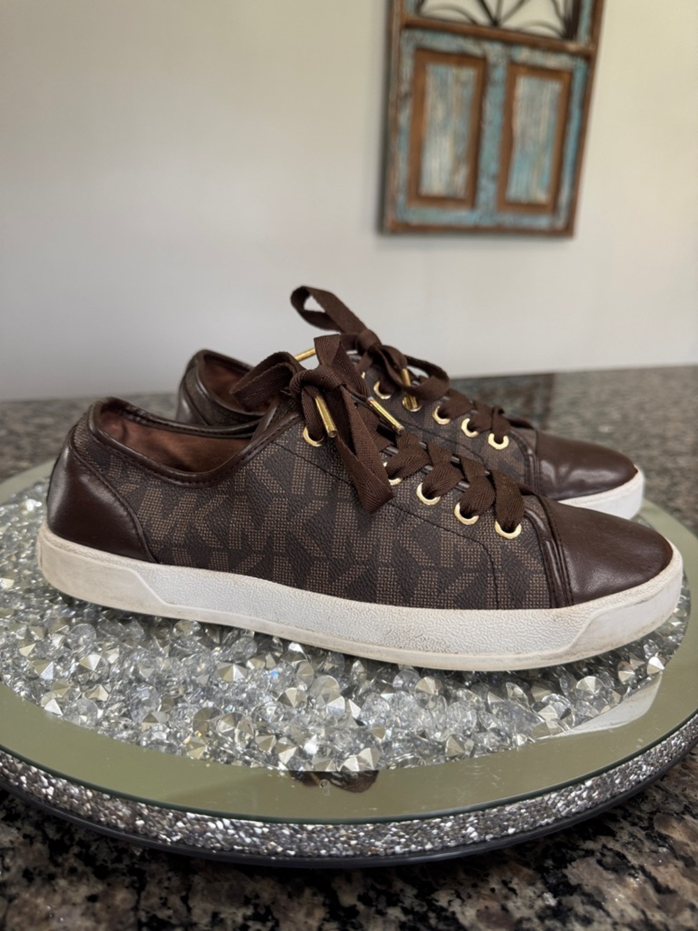 Michael Kors Chocolate Brown MK Monogram Low-Top Sneakers 9